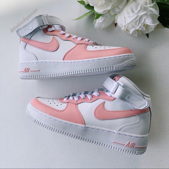 Nike Custom Painted Air Force 1 Mid - Pink Salmon NWT - Picture 5 of 12